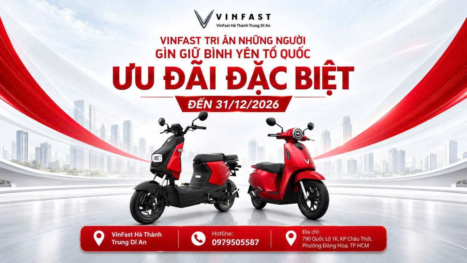 ưu đãi xe máy điện VinFast Dĩ An đến 31/12/2026 tại Hà Thành Trung