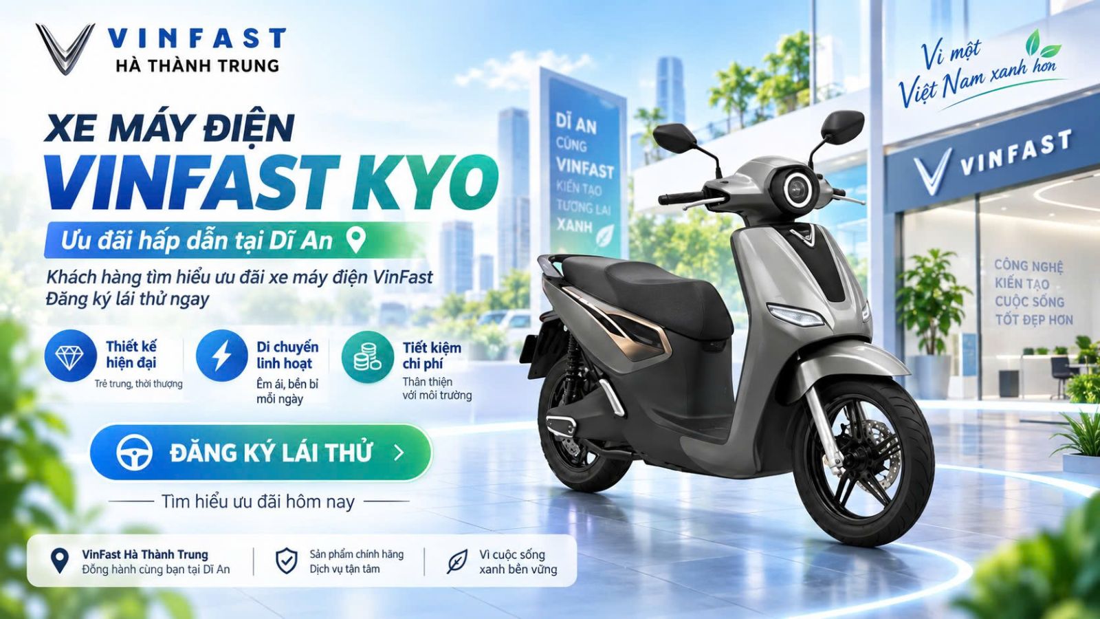 khách hàng tìm hiểu ưu đãi xe máy điện VinFast Dĩ An và đăng ký trải nghiệm