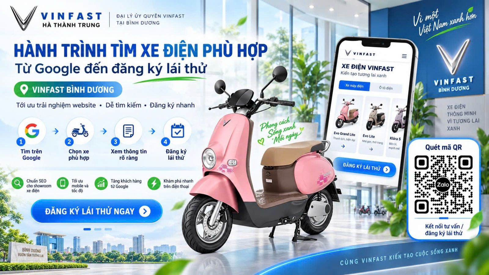thiết kế website xe điện VinFast Bình Dương từ Google đến đăng ký lái thử