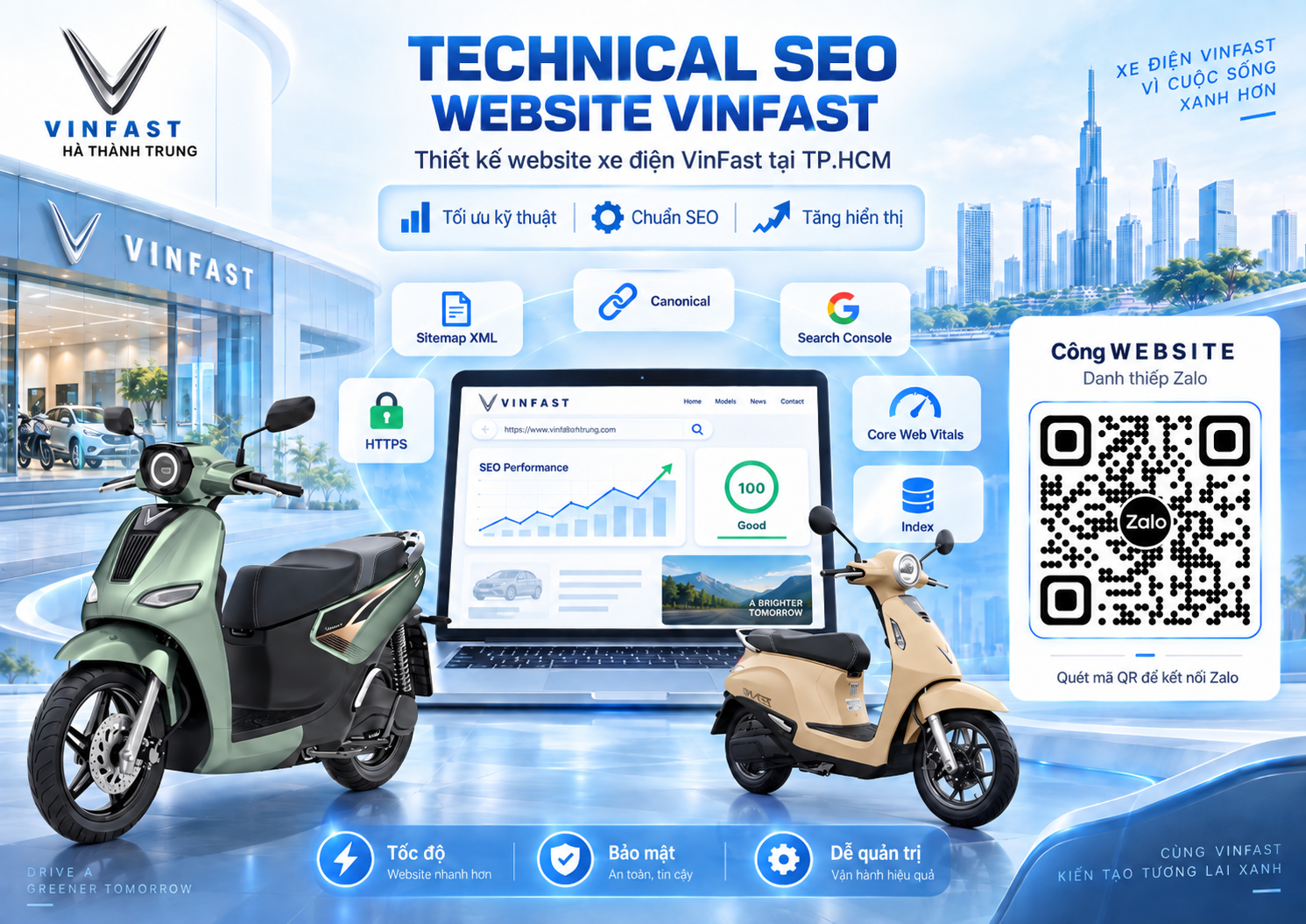 Technical SEO thiết kế website xe điện VinFast TP.HCM với sitemap canonical index và tốc độ